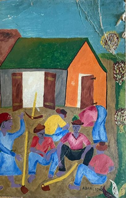Adam Leontus (Haitian, 1926-1986) 20"x24" Rural Scene 1960 Oil on Board Unframed Painting- Fair condition #1GSN-NY