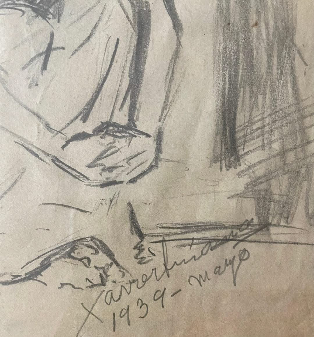 Xavier Amiama (1910-1969) 10.50"x8" UNTITLED 1939 Pencil & Ink on Paper Framed Drawing Framed #22-3-96MFN