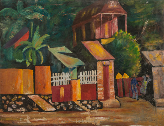 Xavier Amiama 23 ½" x29 ½"  The Neighborhood  c1968 Oil On Canvas Painting #7-3-96GSN-Fondation Marie & Georges S. Nader