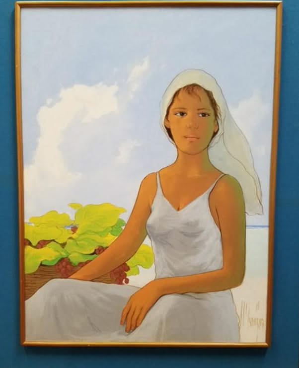 Juan Plutarco Andujar (1931-1995) 40"x30" Morena By The Beach c1990 Oil on Board Painting #1LM