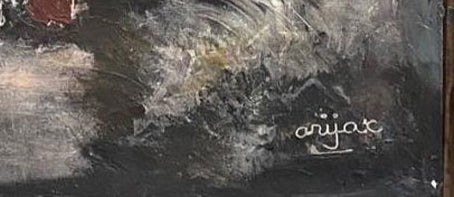 Harry Jacques (Arijak) 24"x30" Paysage au bord de la rivière 1970 Encaustique sur toile #3295MFN