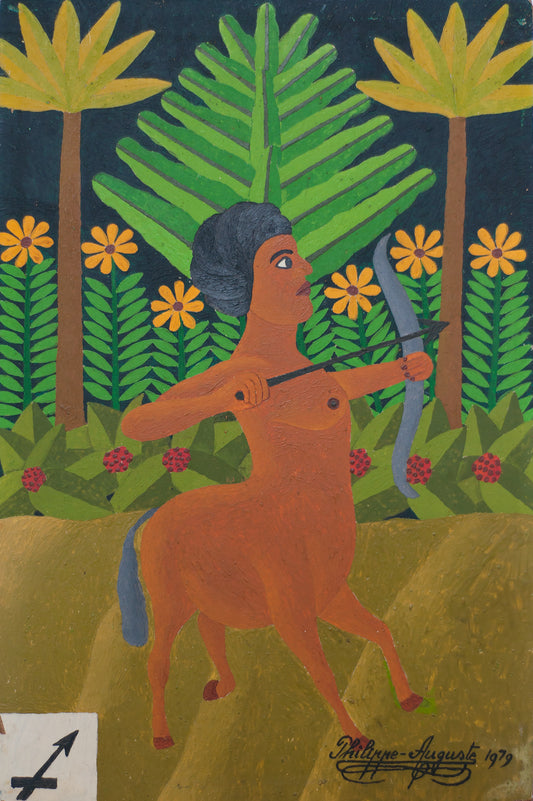 Salnave Philippe Auguste (1908-1989) 18"x12" Sagittarius Zodiac Sign 1979 Oil on Board Painting #18-3-96GSN-Fondation Marie & Georges S. Nader