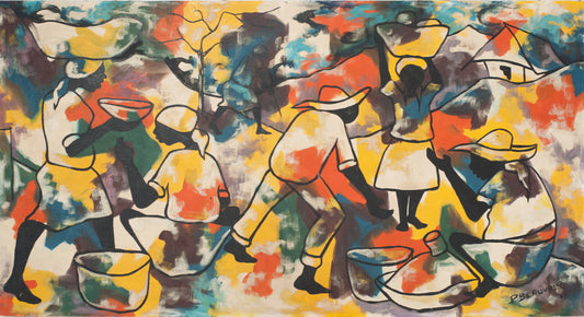 Paul Beauvoir (1932-1972) 39"x72" Yellow Marketplace 1969 Oil on Canvas Painting #1-3-96GSN-Fondation Marie & Georges S. Nader