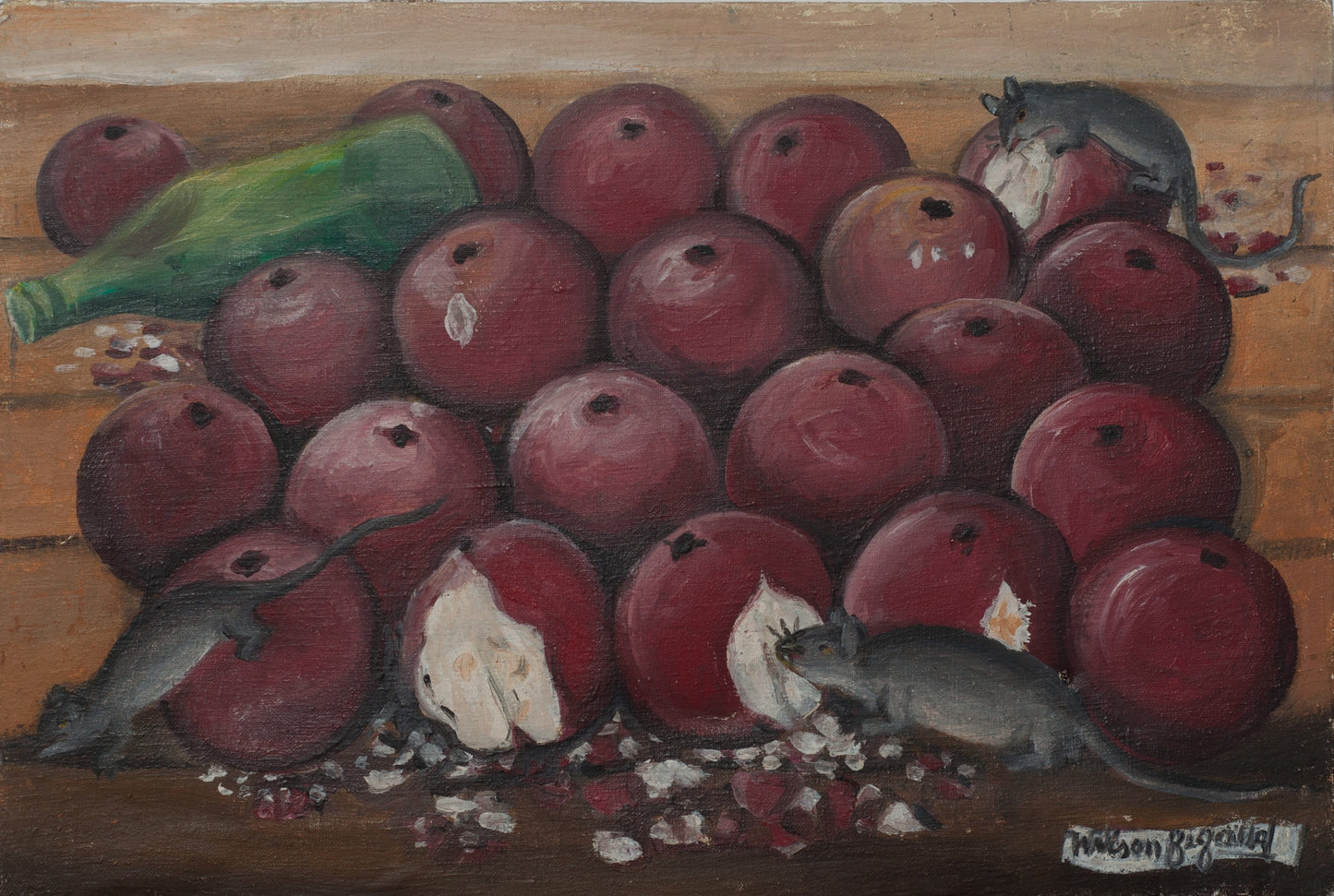 Wilson Bigaud (Haïtien, 1931-2010) 10"x15" Bullock's Hearts & Rats c1980 Huile sur toile Peinture non encadrée #40-3-96GSN-Fondation Marie & Georges S. Nader