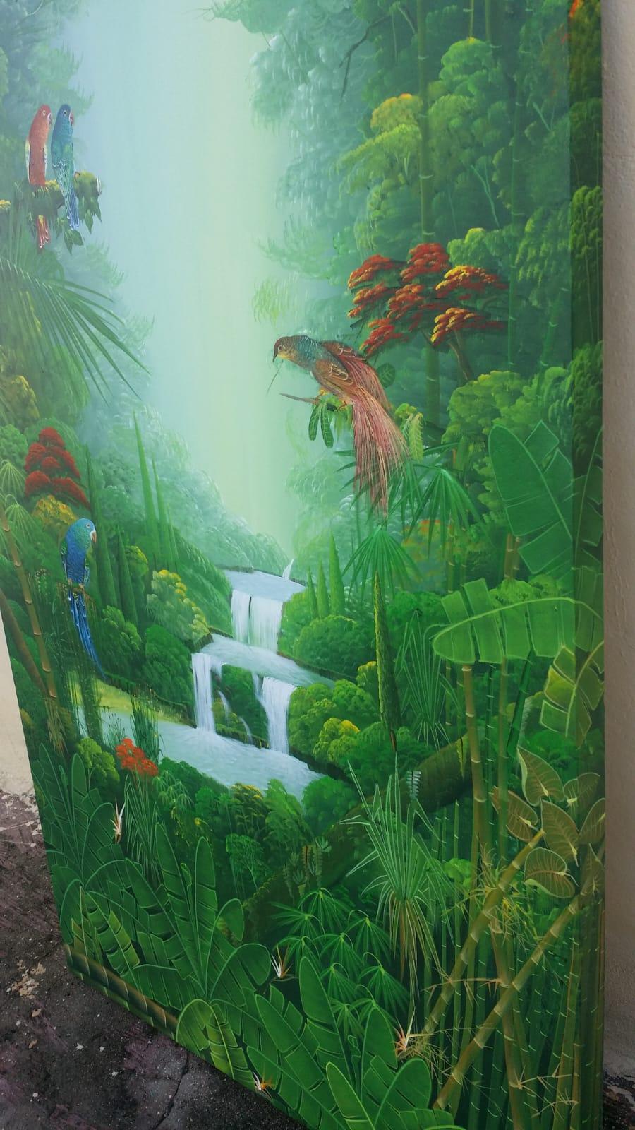 Albott Bonhomme 60"x40" Paradise with Birds- Painted 2" borders 2023 Acrylic on Canvas Painting #40MFN