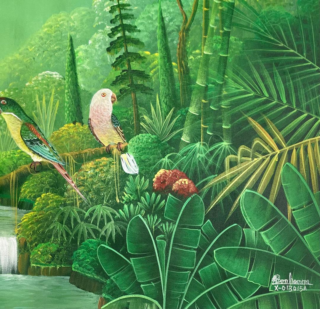 Albott Bonhomme 20"x24" Two Birds Relaxing on a Branch 2022 Acrylic on Canvas Unframed Painting #27MFN