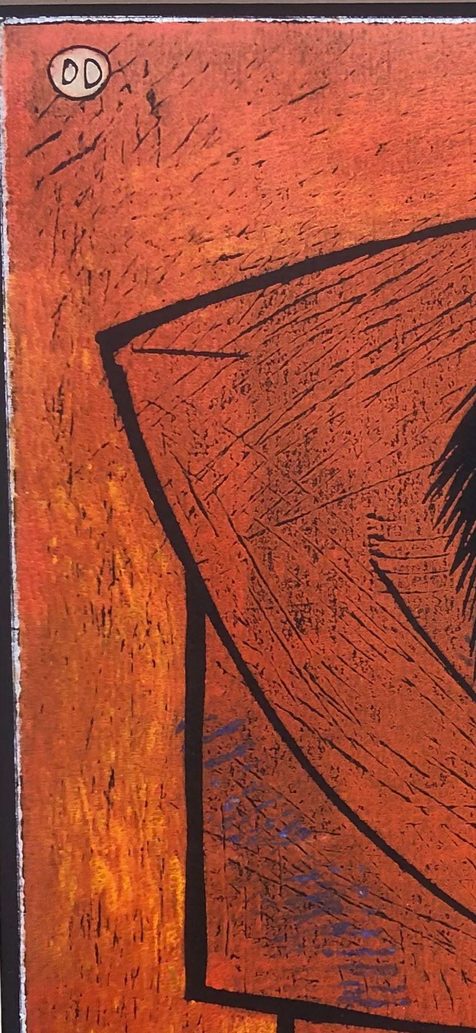 Angel Botello (1913-1986) 12.25"x 17.75" 'MUJER' Unframed Hand-Signed DD- Linocut Print #1SJ