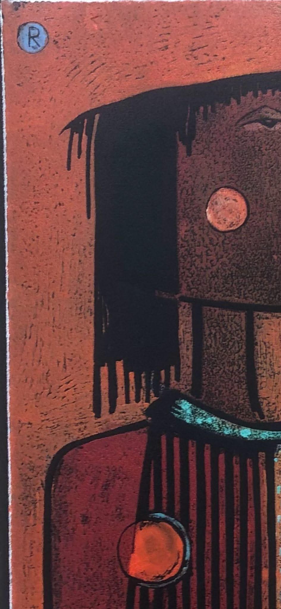 Angel Botello (1913-1986) 22"x18" 'MUJER CON FLORES CERCA VENTANA' Unframed Hand-Signed A/P 10/10 R-Linocut Print #4SJ