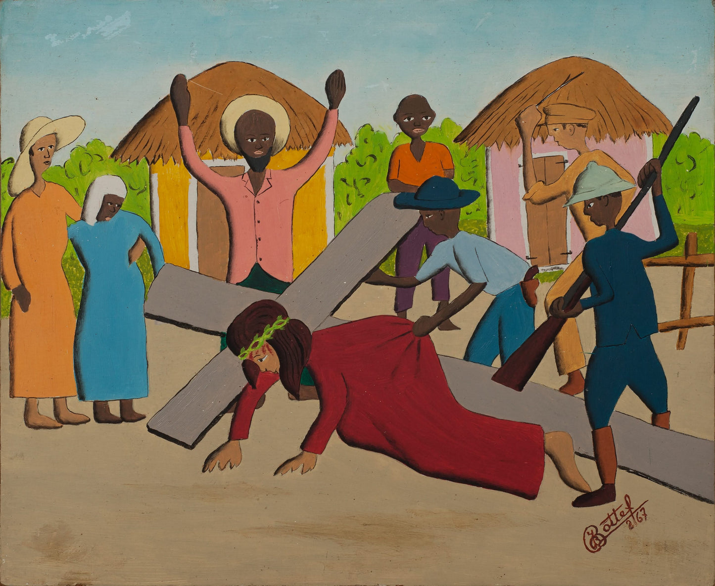 Jean-Baptiste Bottex (1918-1979) 10"x12" Jesus' Fall 1967 Oil on Board Painting #5-3-96GSN-Fondation Marie & Georges S. Nader