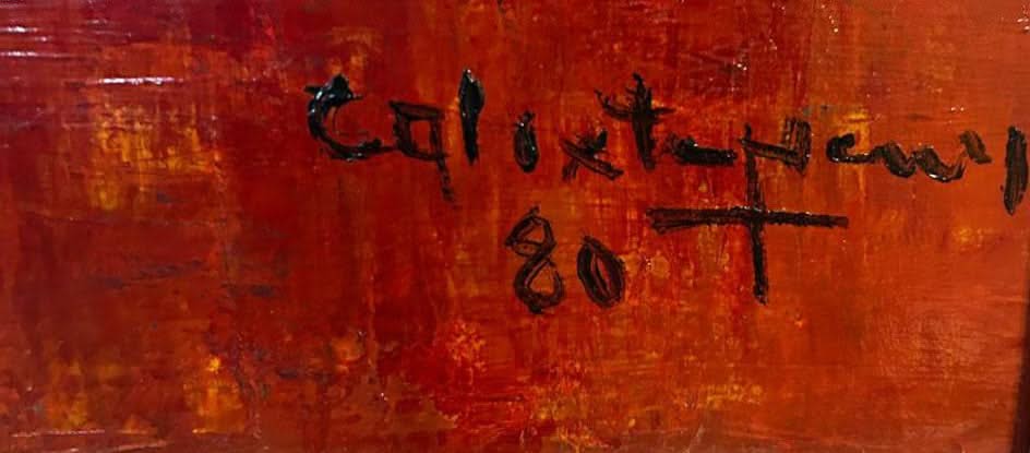 Calixte Henry (1933-2010) 32"x24" Village Gathering 1980 Acrylic on Canvas Unframed Painting #1AK