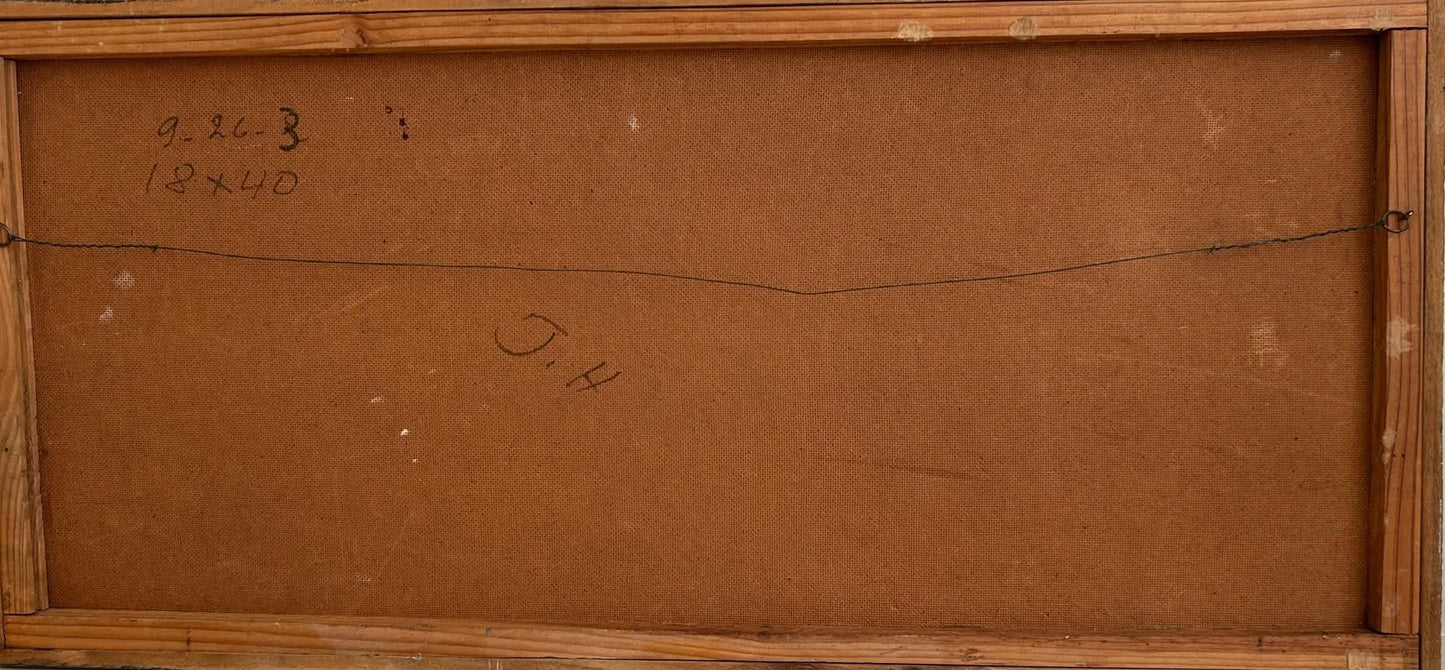 CASIMIR Laurent (1928-1990) 18"x40" Village Market Scene 1969 Oil on Board Scratched Unframed Painting #1CC