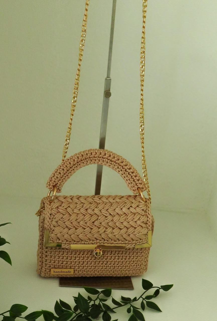 "Classic" by Lady Katrina Crochet 7.5" x 4.75" (19 x12 cm) Small Gold Yellow Handbag Made in Haiti #KATRINA#6