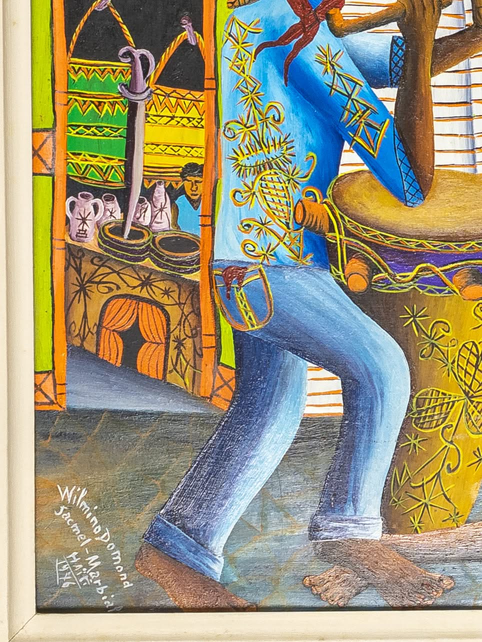 Wilmino Domond (1925-2006) 16.25"x24.25" Voodoo Ceremony with a Rooster 1946 Oil on Board Framed Painting #8SS