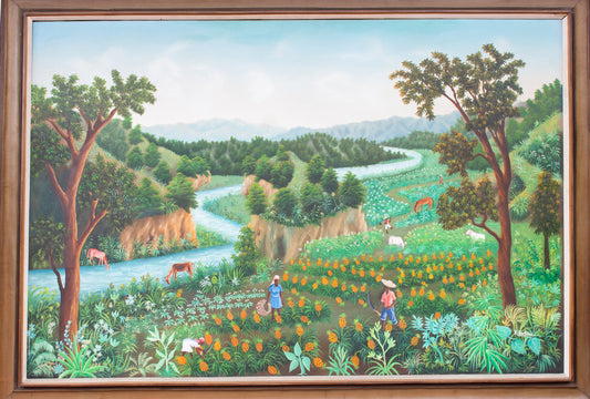 Raymond Dorleans (1947-2000) 47.25"x71.25" Field Landscape 1980 Oil on Canvas Framed Painting #31SS