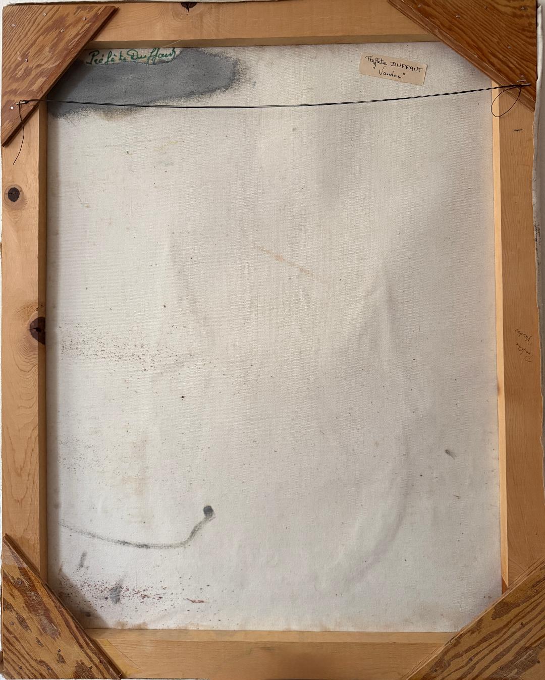 Prefete Duffaut (Haitian, 1923-2012) 30"x24" Vodou Ceremony With Veve 1980 Oil on Canvas Unframed Painting #1MC