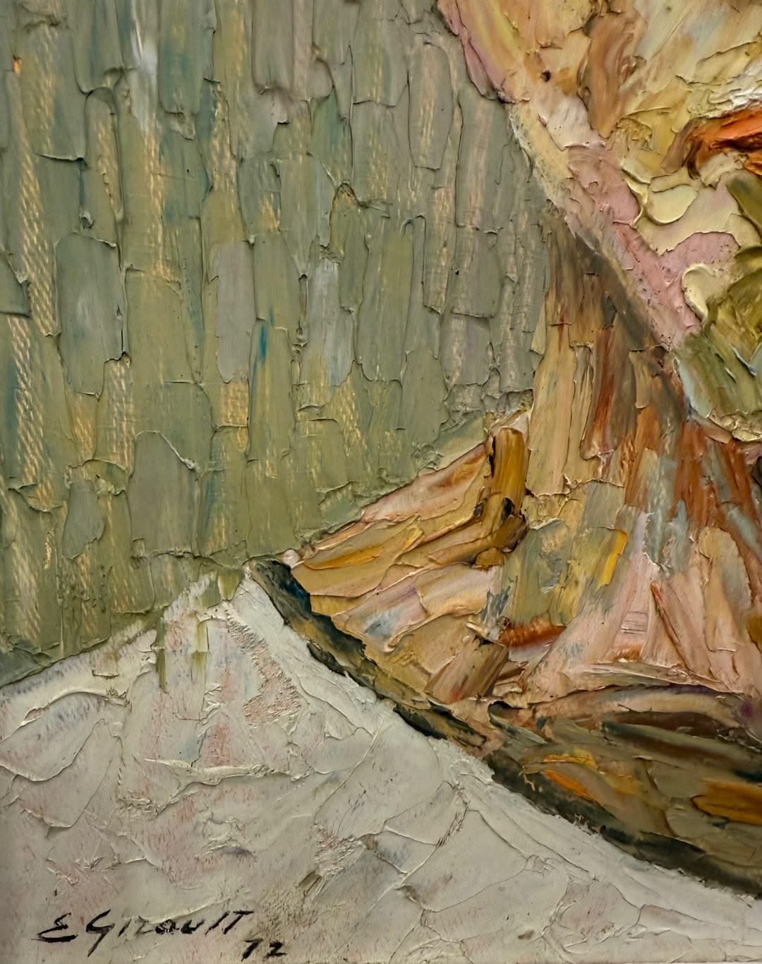 Eric Girault (Haïtien, né en 1937) La Fille Huile sur Toile Peinture Encadrée 28"h X 22"w #1GSN-NY