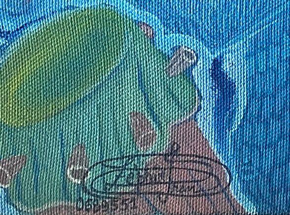 Frantz Zephirin 16"x12" Blue Vodou Spirit with Animals 2001 Oil on Canvas Unframed Painting #38JN-HA