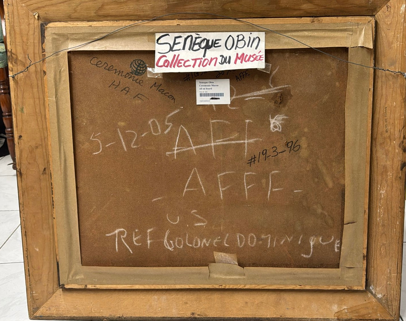 Seneque Obin (1893-1977) 20"x24" Haitian Masonic Lodge c1960 Oil on Masonite #19-3-96-3-96GSN-HA-Fondation Marie & Georges S. Nader