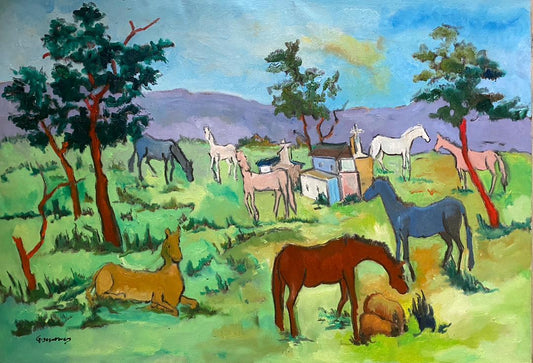 Georges Desarmes 24"x36" The Farm 2023 Oil on Canvas Unframed Painting #1JN-HA