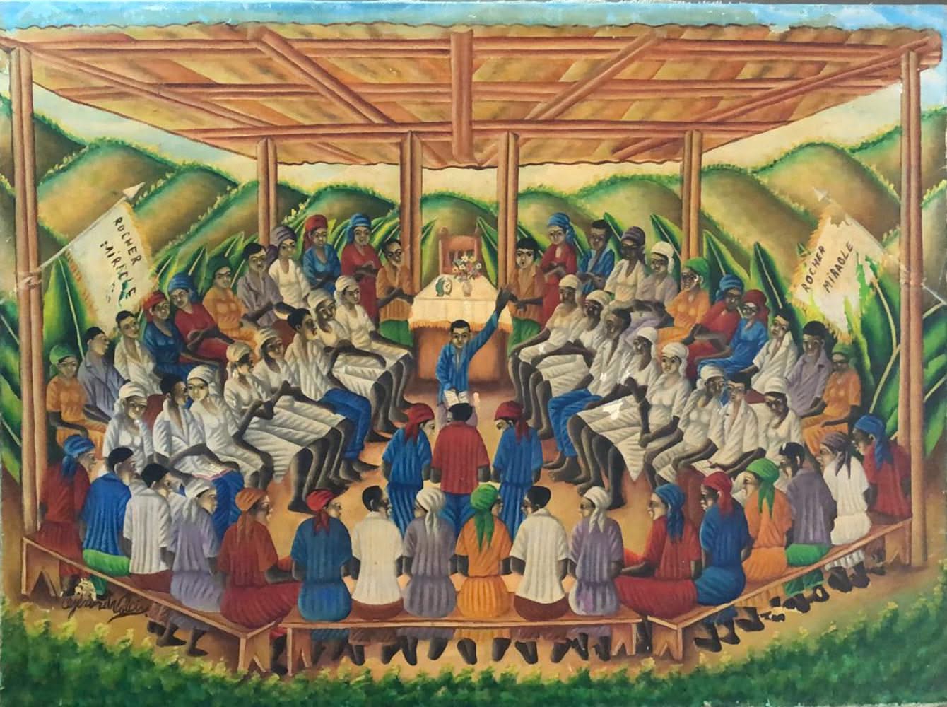 Gerard Valcin (1925-1988) 32"x24" Ceremony Rocher Miracle c1970 Oil on Canvas Painting #4YN