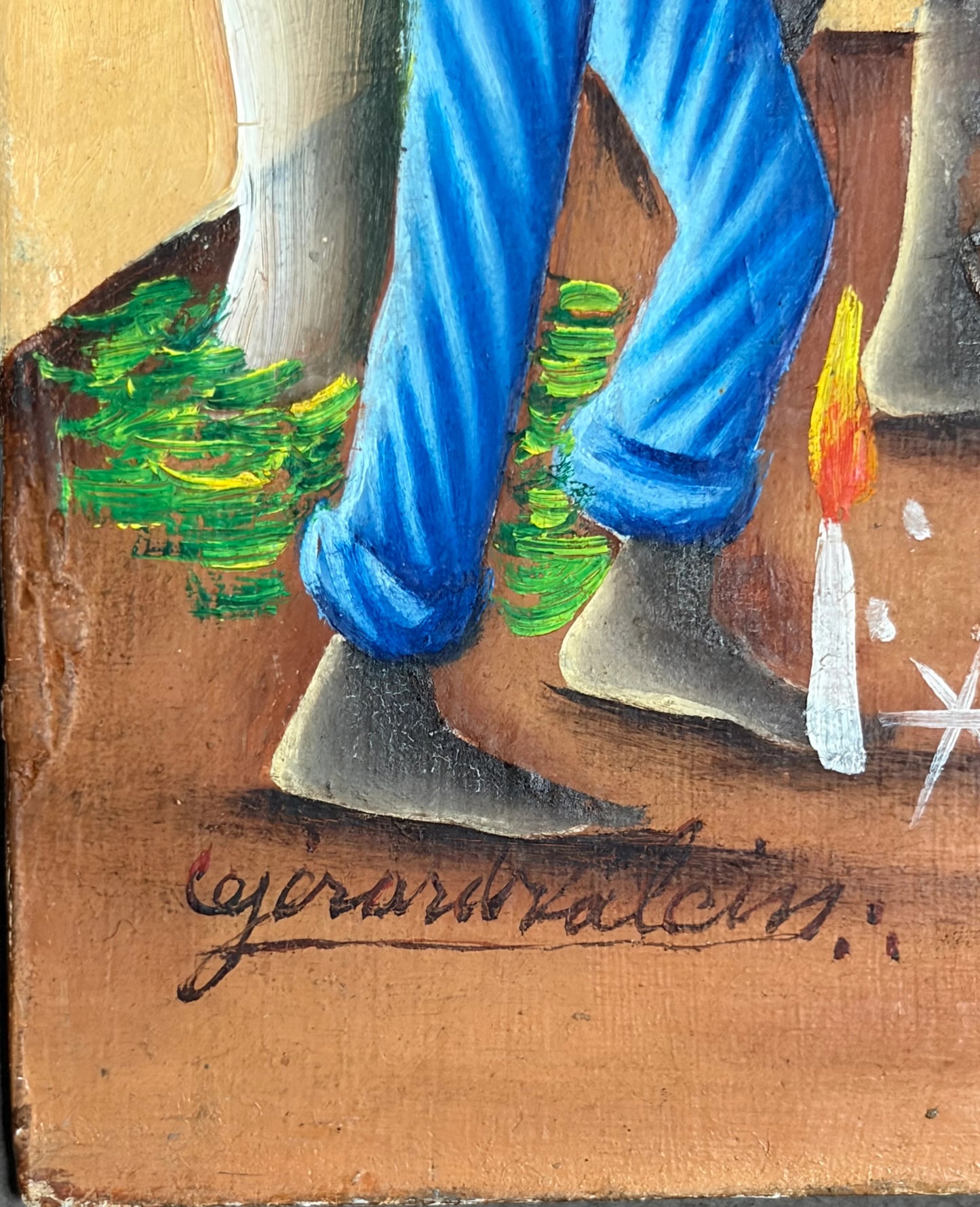 Gerard Valcin (1925-1988)10"x8" Vodou Ceremony c1970 Oil on Board Unframed Painting #13FDM