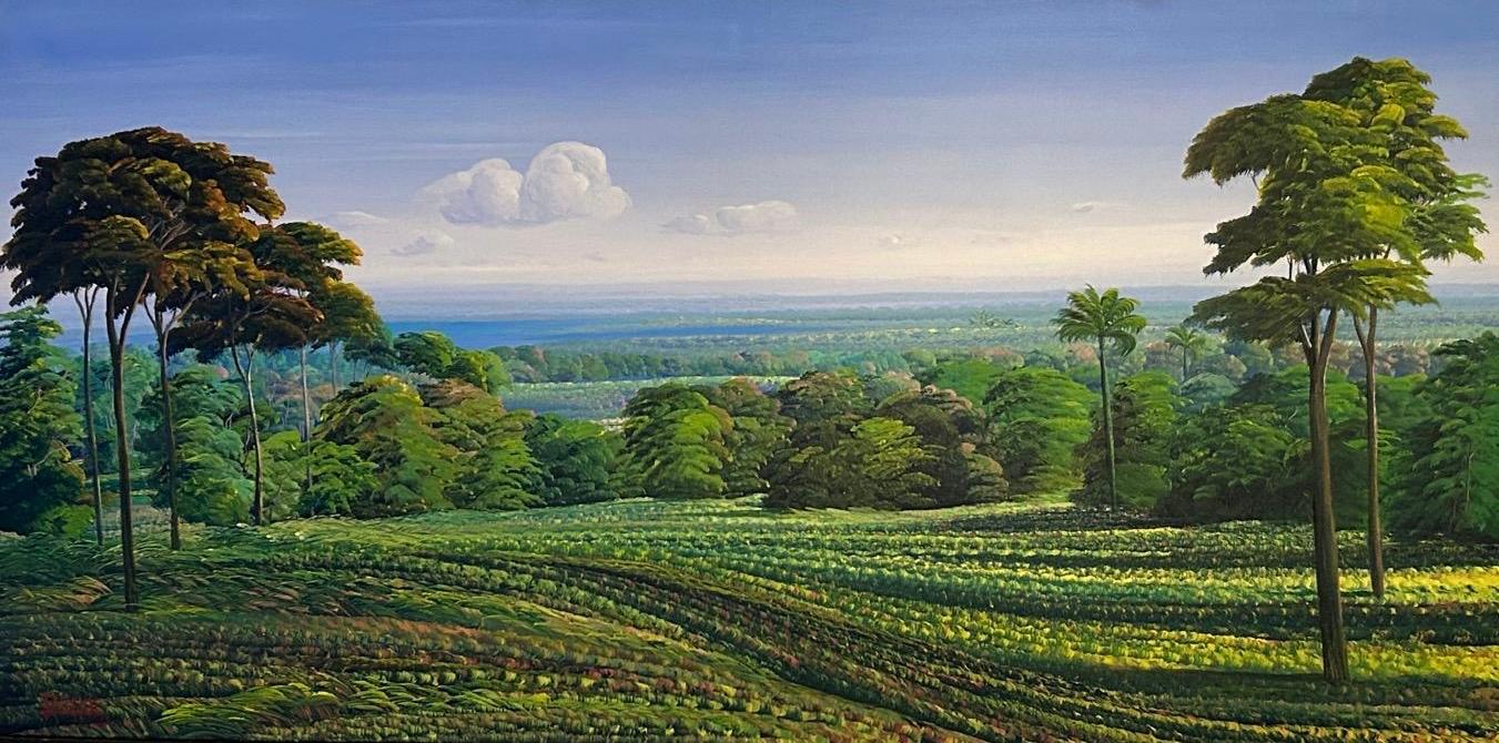 Jean Adrien Seide – Lush Haitian Landscape | 24 x 48 in Acrylic on