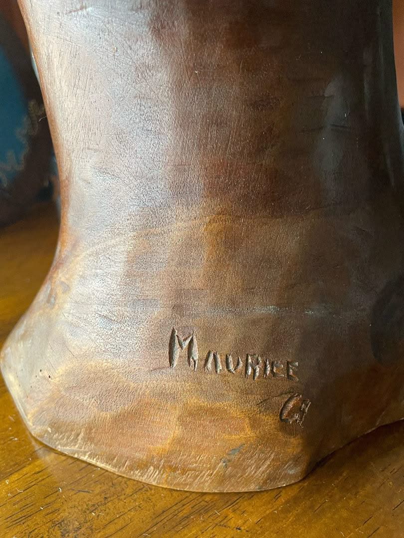 Jean-Baptiste & Joseph Maurice 9"Lx6"W"x15"H 1969 Black Female Bust Hand Carved in Mahogany Wood #1MFN