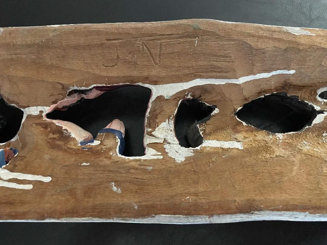 Nacius Joseph 23"L x 1"W x 6"H The Nativity c1990 Hand-Carved Colored Mahogany Wood Sculpture #3MFN