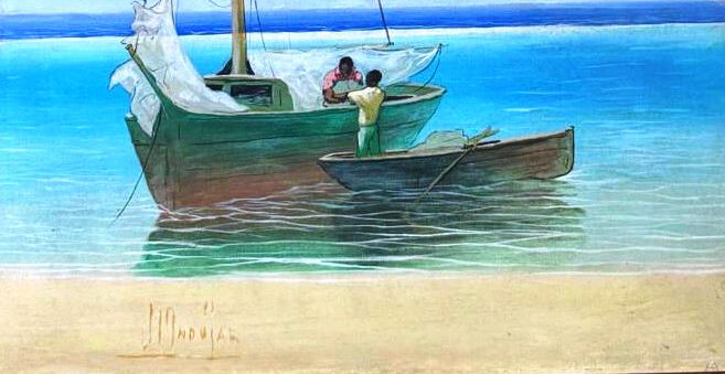 Juan Plutarco Andujar (1931-1995) 36"x24" Marina 1981 Acrylic on Canvas Unframed Painting #22FN