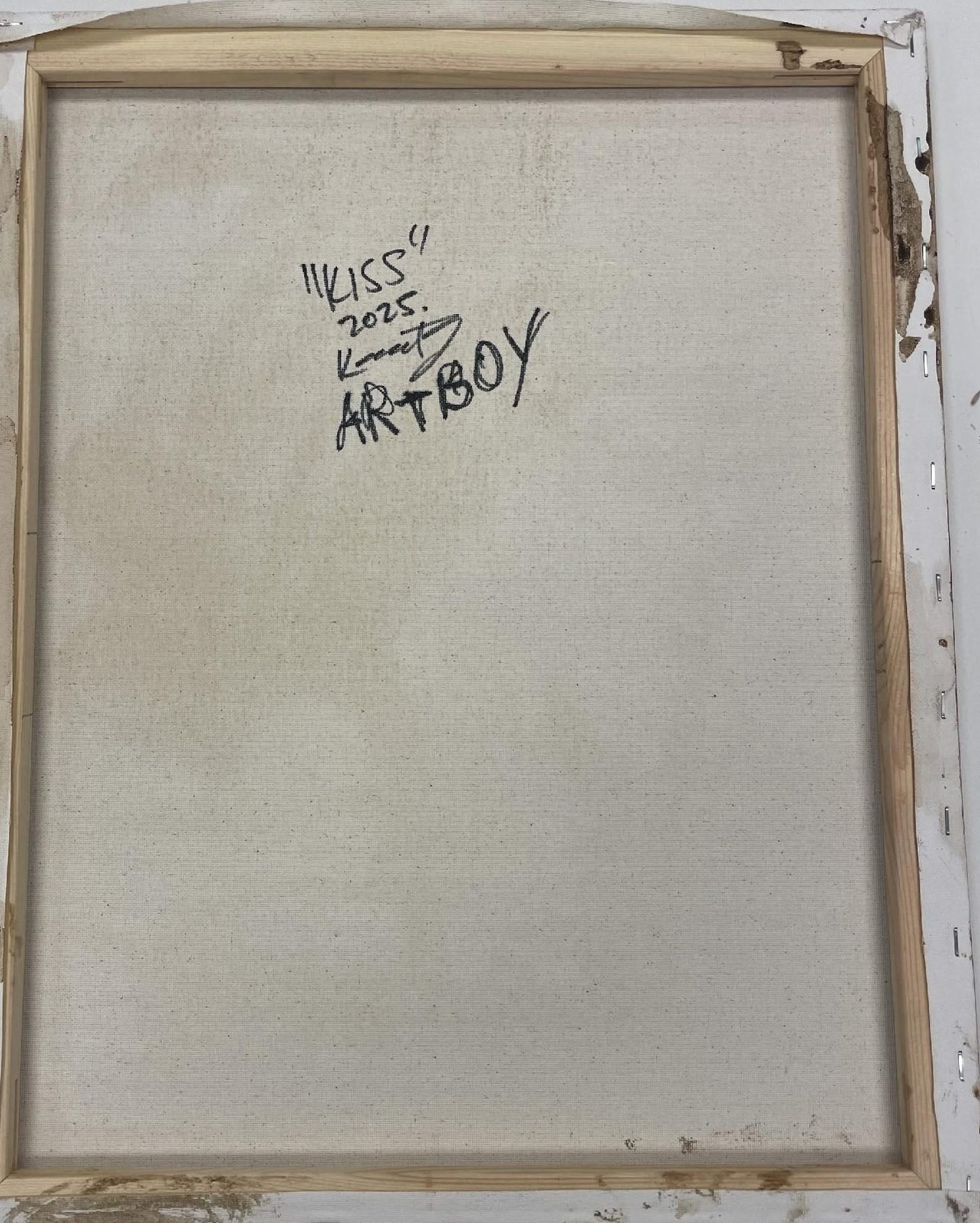 Ken Forbes (American) 20"x16" Kiss 2025 Coffee, Cacao and Acrylic on Canvas Unframed Painting #4KF