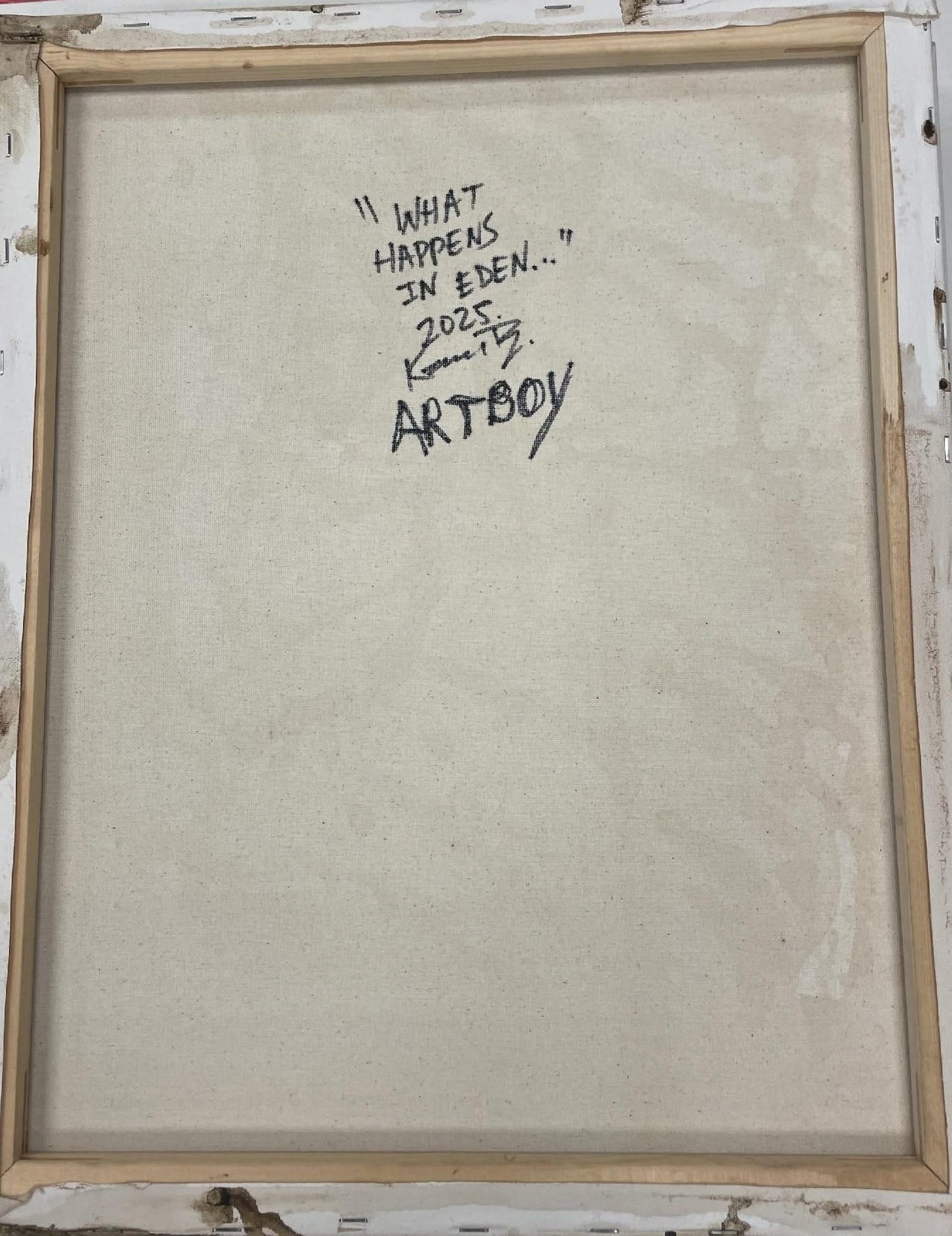 Ken Forbes (American) 20"x16" What Happens in Eden 2025 Coffee, Cacao and Acrylic on Canvas Unframed Painting #2KF