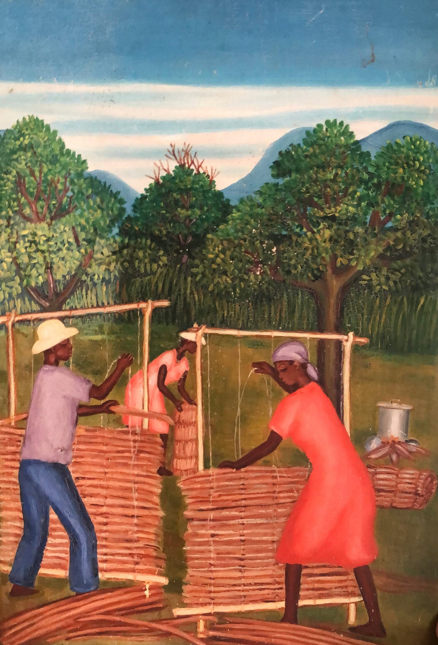 Gabriel Leveque (1923-2013) 24"x16" Weaving in the Countryside c1960 Oil on Board Unframed Painting#2YN