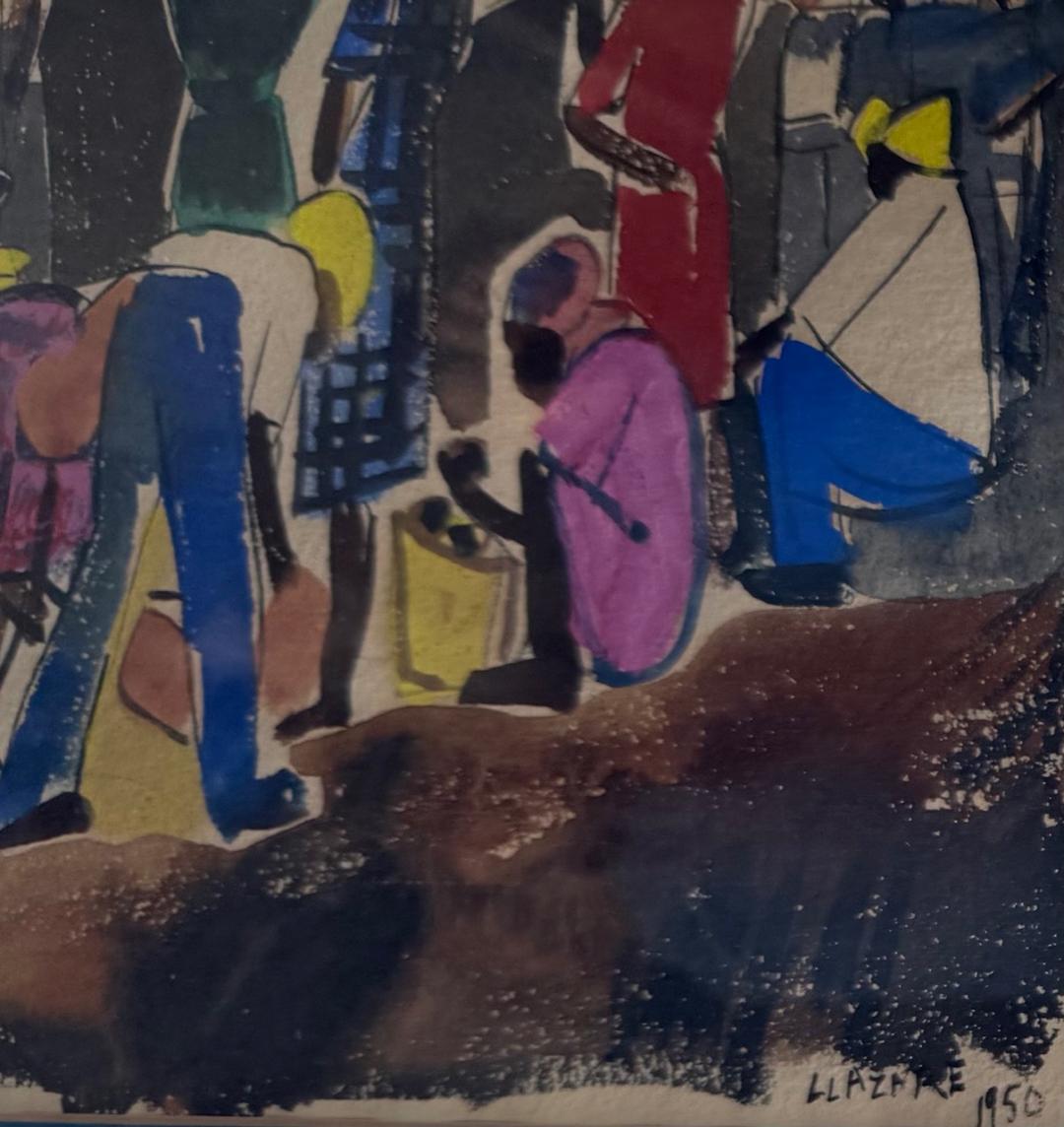 Lucner Lazare (Haitian, 1928-1998) Market Scene 1950 Watercolor on Paper Unframed #1RS