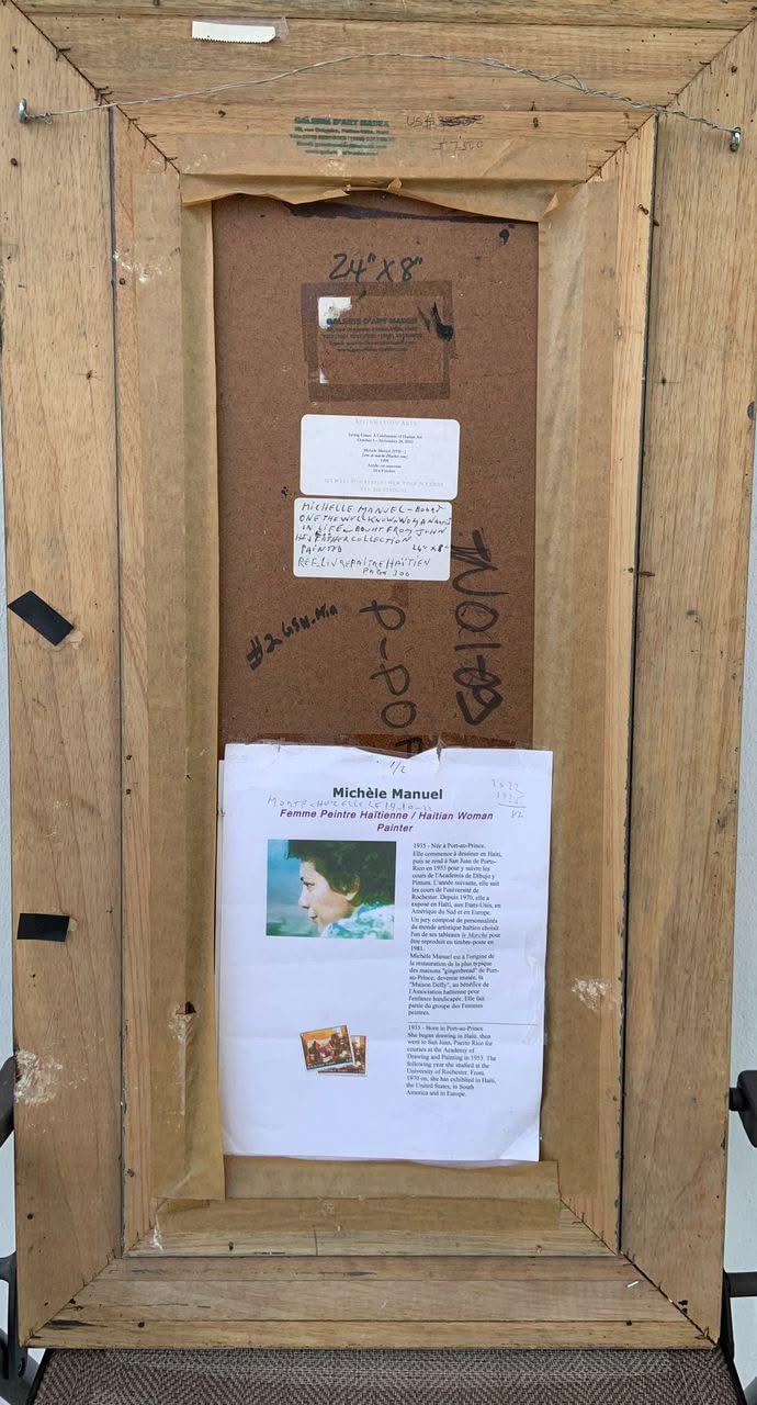 Michele Manuel (1935-2022) "Scene de Marche" 1998 Framed Acrylic on Masonite Painting 24"h x 8"w #2GSN-MIA