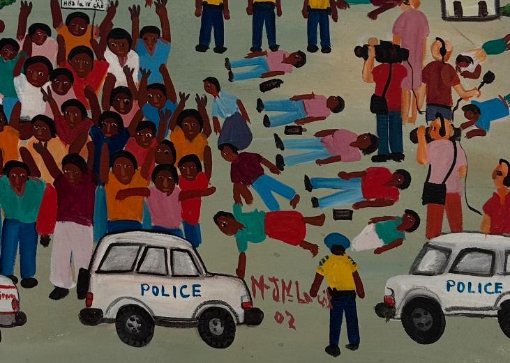 Maxan Jean Louis 20"x24" The Massacre 2002 Acrylic on Canvas Painting #5AK