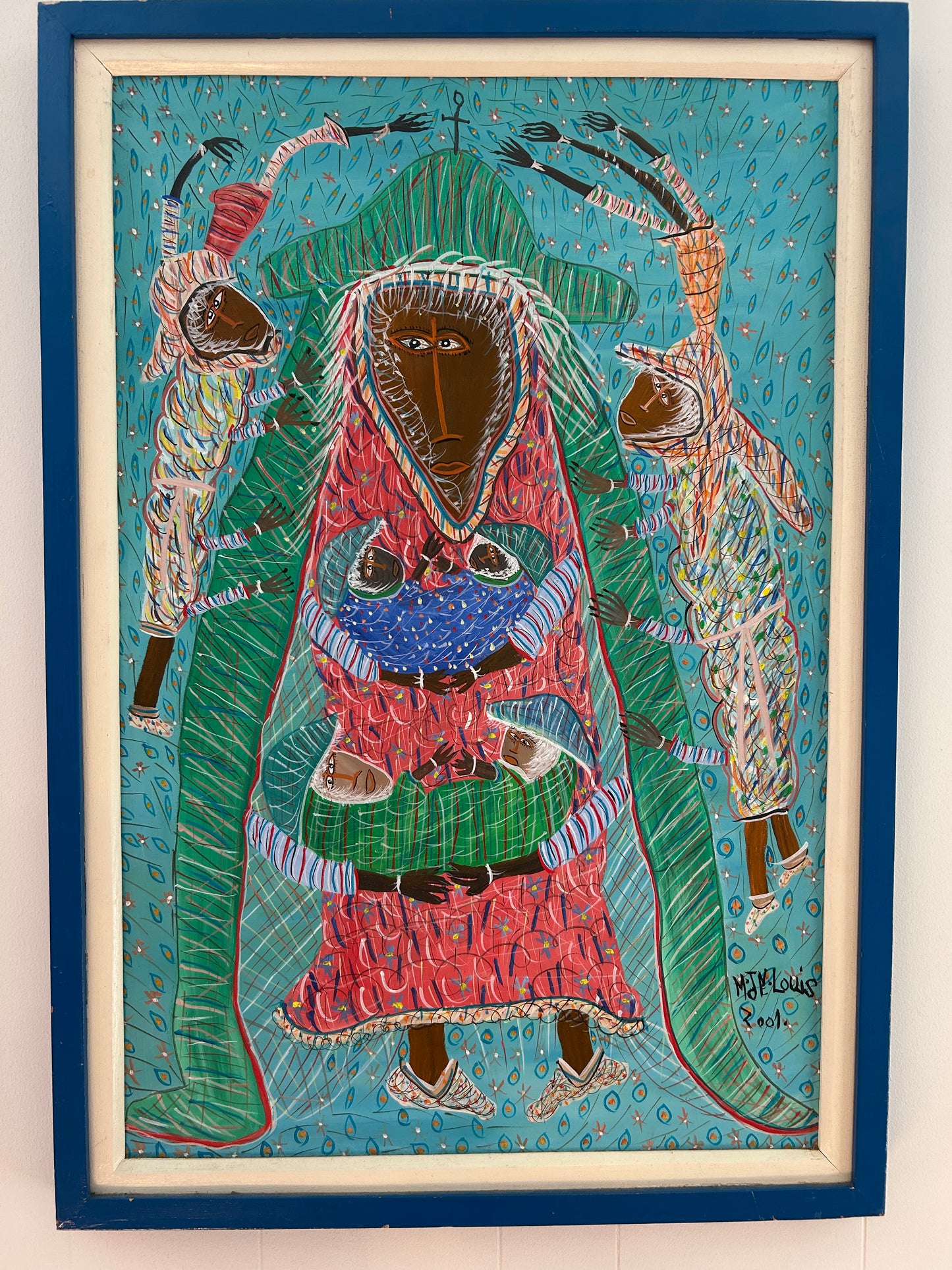 Maxan Jean Louis 30"x20" Twin Couples 2001 Acrylic on Canvas Painting #1AK