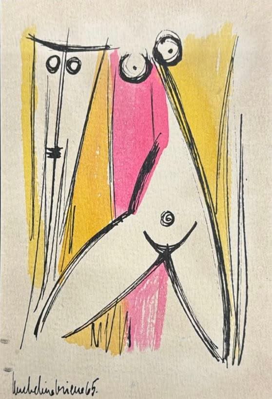 Micheline Brierre 8"x5.5" Nude Abstract 1965 Gouache On Paper #4GN-HA