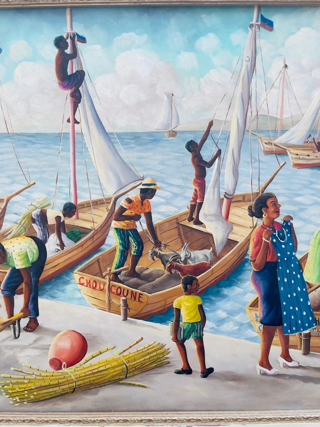 Andre Normil (1934-2014) Scène 20"x30" au port c1960 Huile sur peinture Masonite #1GSN-NY