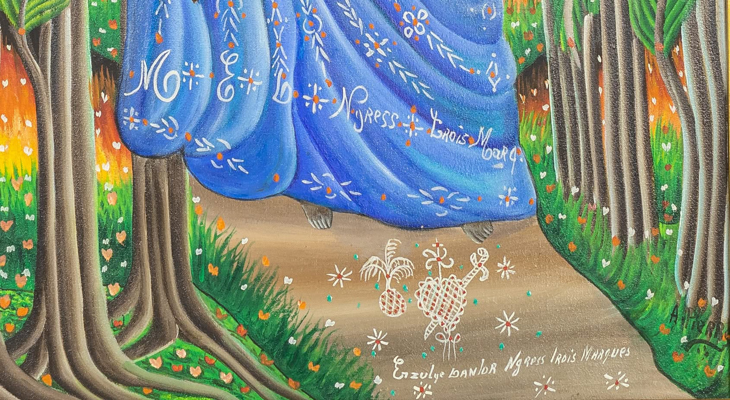 Andre Pierre (1914-2005) 29" X 23 ½" "Erzulie Dantor Ngress Lrois Marques" c1980 Oil on Canvas Framed Painting #12SS