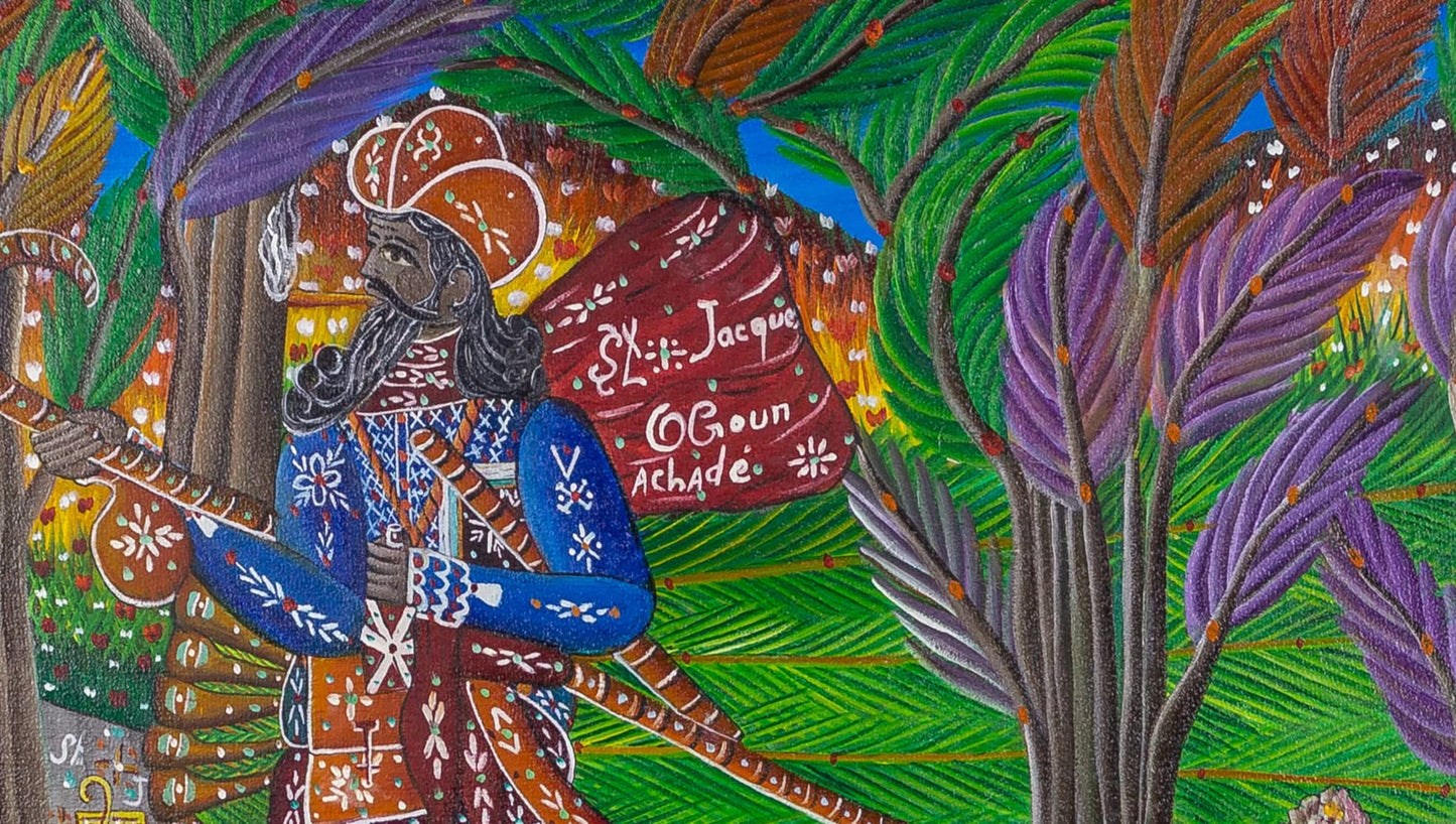 Andre Pierre (1914-2005) 20"x24" "St Jacque Ogoun Achadé" c1980 Oil on Canvas Framed Painting #23SS