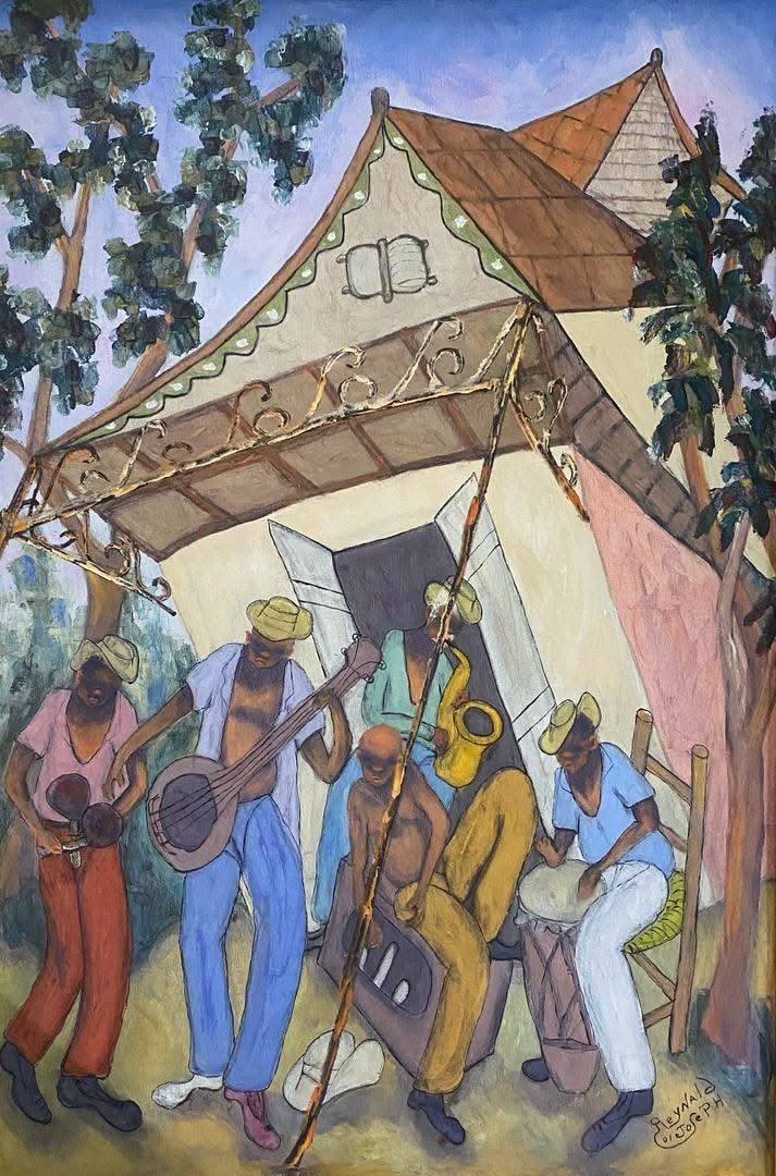 Reynald Joseph 36"x24" Band Players 2001 Acrylic on Canvas #1JN-HA