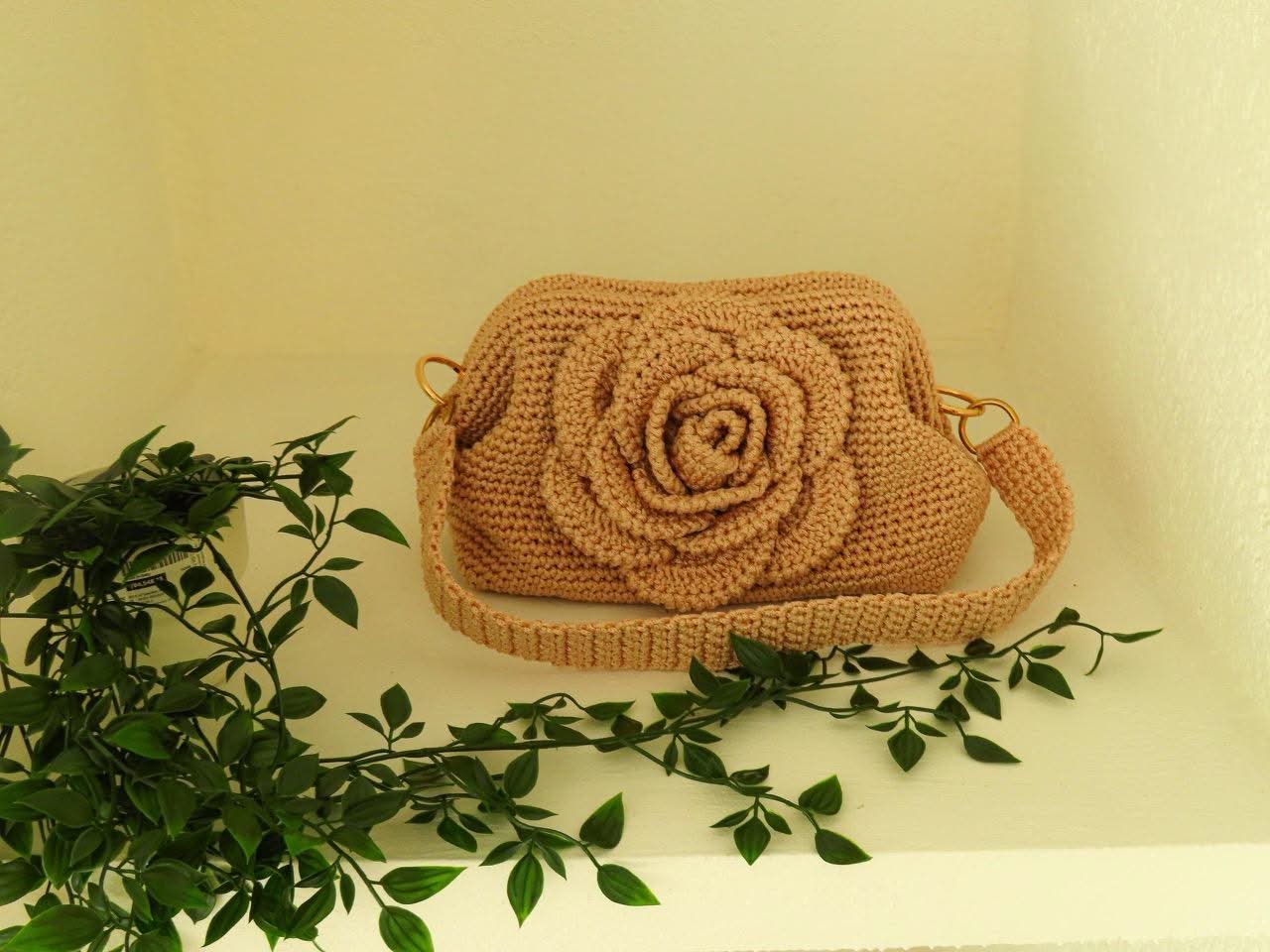 "Rose Bag" by Lady Katrina Crochet 10" x 7.5" (26 x 19 cm) Large Gold Yellow Handbag Made in Haiti #KATRINA#7