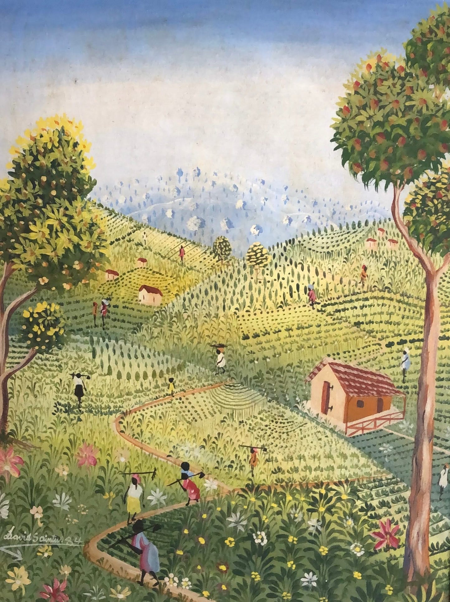 David Saintus 16"x12" Landscape/Rural Scene c1980 Oil on Canvas Vintage Unframed Painting #1YN