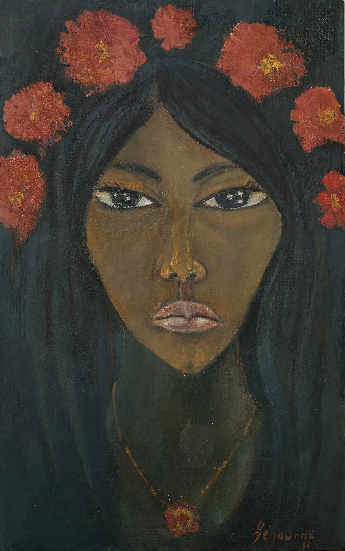 Bernard Sejourne (1947-1994) 21.5"x13.5" Portrait 1966 Acrylic on Canvas Unframed Painting #41-3-96GSN-Foundation Marie & Georges S. Nader