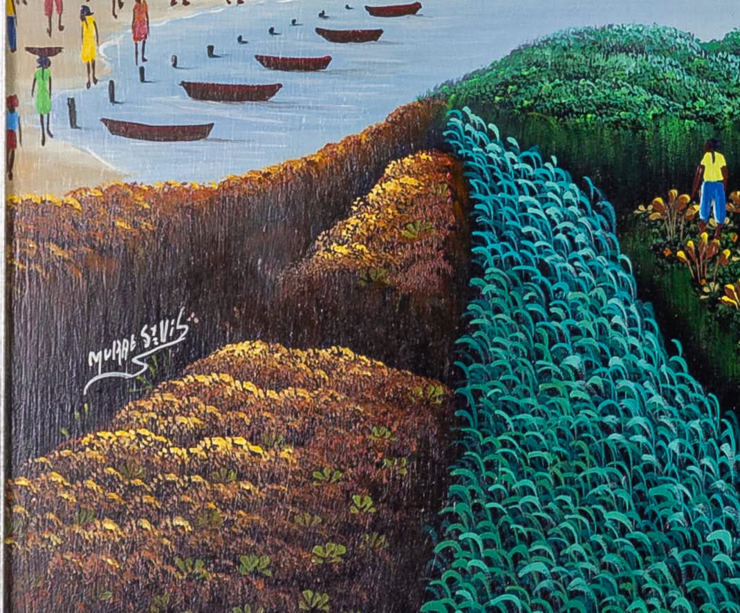 Murat Saint-Vil 19 ¼" x 23 ½" Floating Islands 1980 Oil on Masonite Framed Painting #29SS