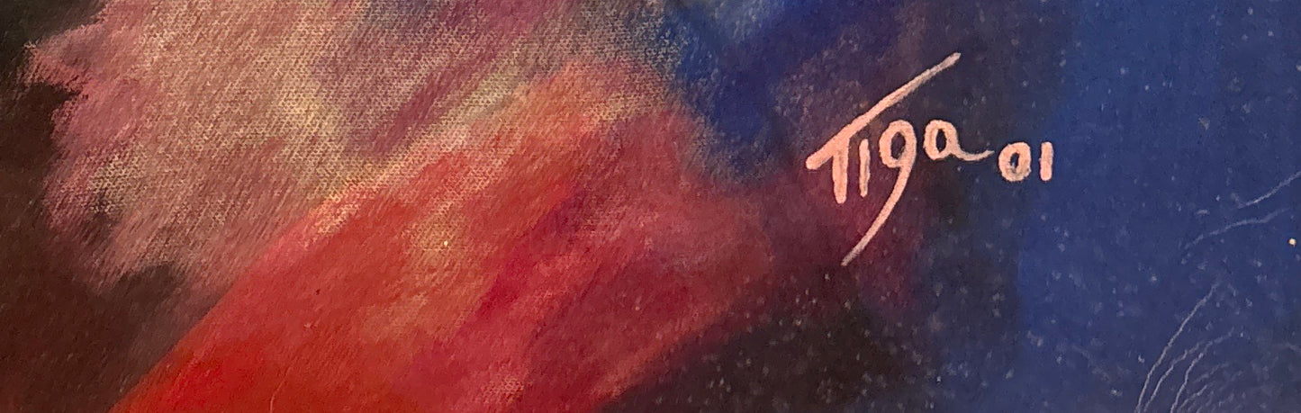 Jean-Claude Garoute -TIGA (1936-2006) 36"x24" Vodou Abstract Portrait 2001 Acrylic on Canvas Painting #2SM