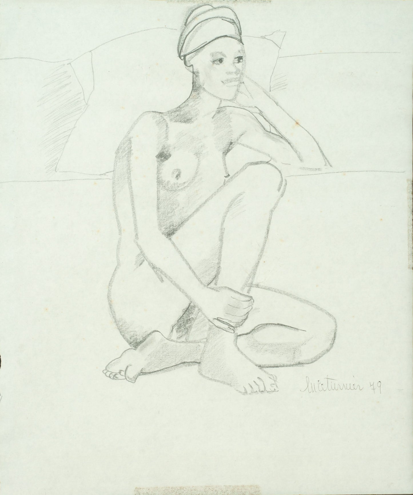 Luce Turnier 12"x10" Nude 1979 Crayon Drawing On Paper #8-3-96GSN-HA-Fondation Marie & Georges S. Nader