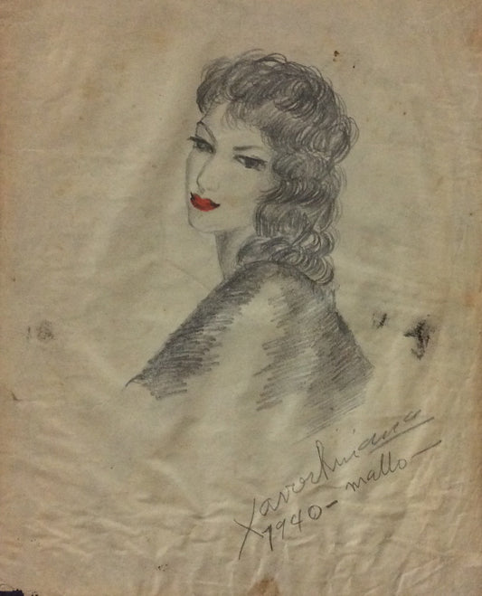 Xavier Amiama (1910-Haiti 1969) 9.5"x 8" UNTITLED 1940 Crayon Ink on Paper Drawing #11MFN