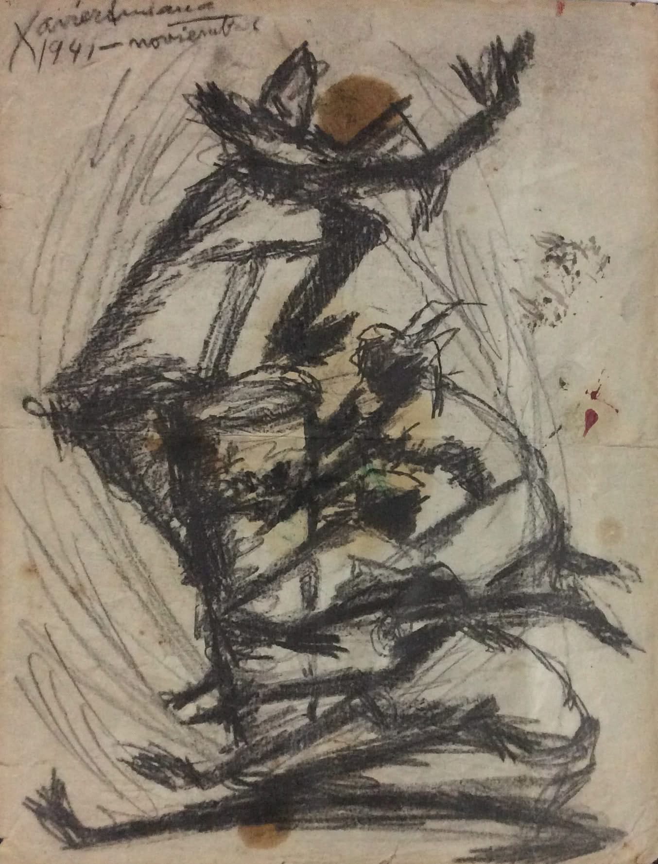 Xavier Amiama (1910-Haiti 1969) 11"x8.5" UNTITLED 1941 Crayon Ink on Paper Drawing #15MFN