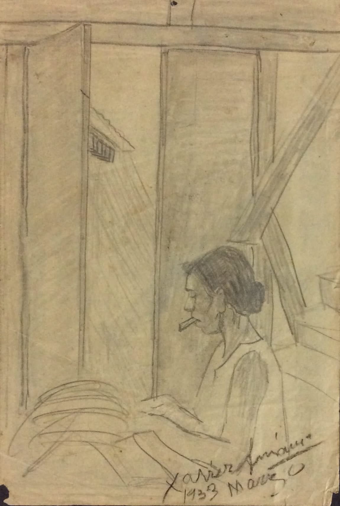 Xavier Amiama (1910-Haiti 1969) 8.5"x6" UNTITLED 1933 Crayon Ink on Paper Drawing #17MFN